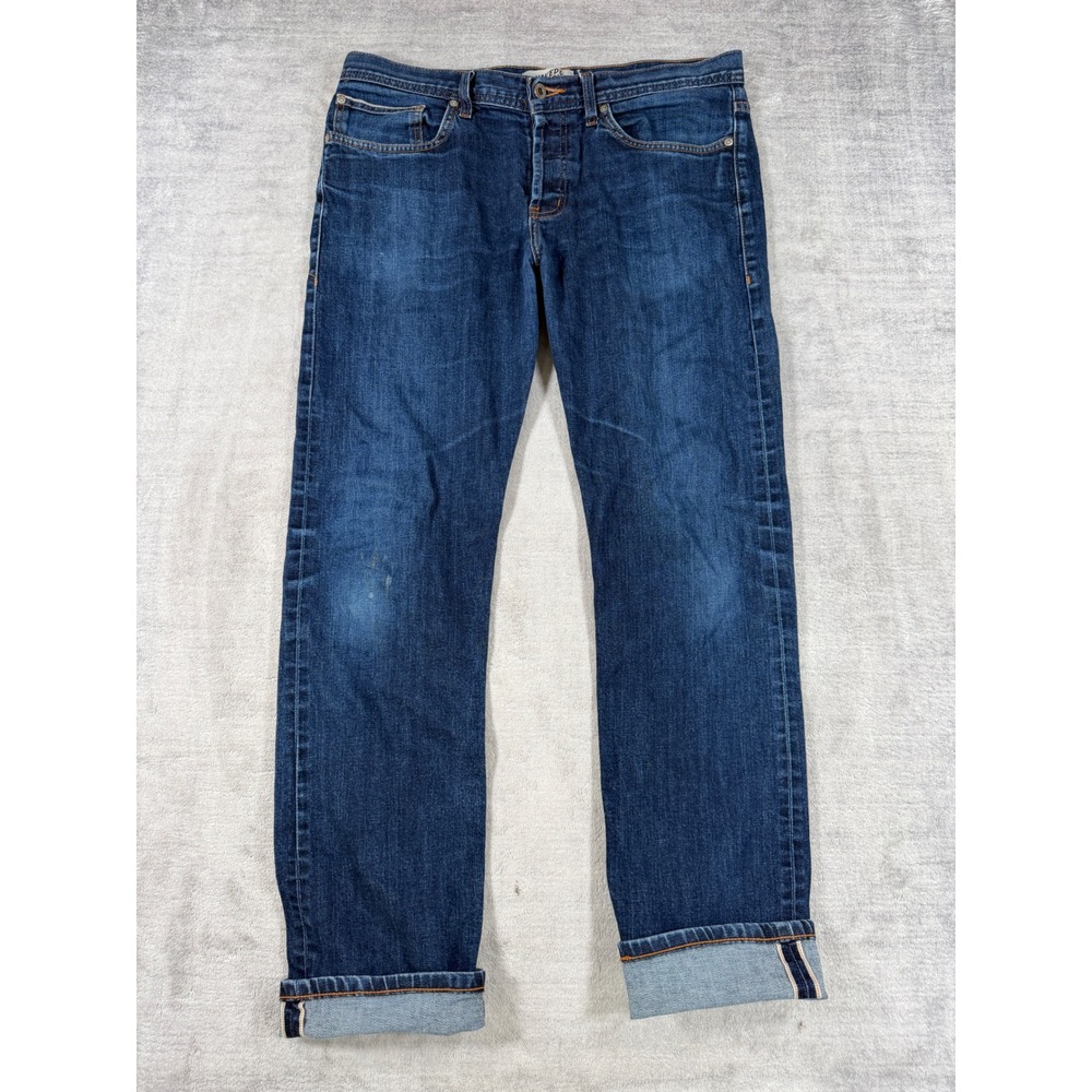 Naked & Famous Jeans Mens 36 Blue Weird Guy Stretch Selvedge Tapered Button Fly